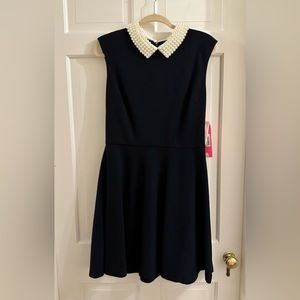 Betsey Johnson Navy Dress with Pearl Collar, size 12.